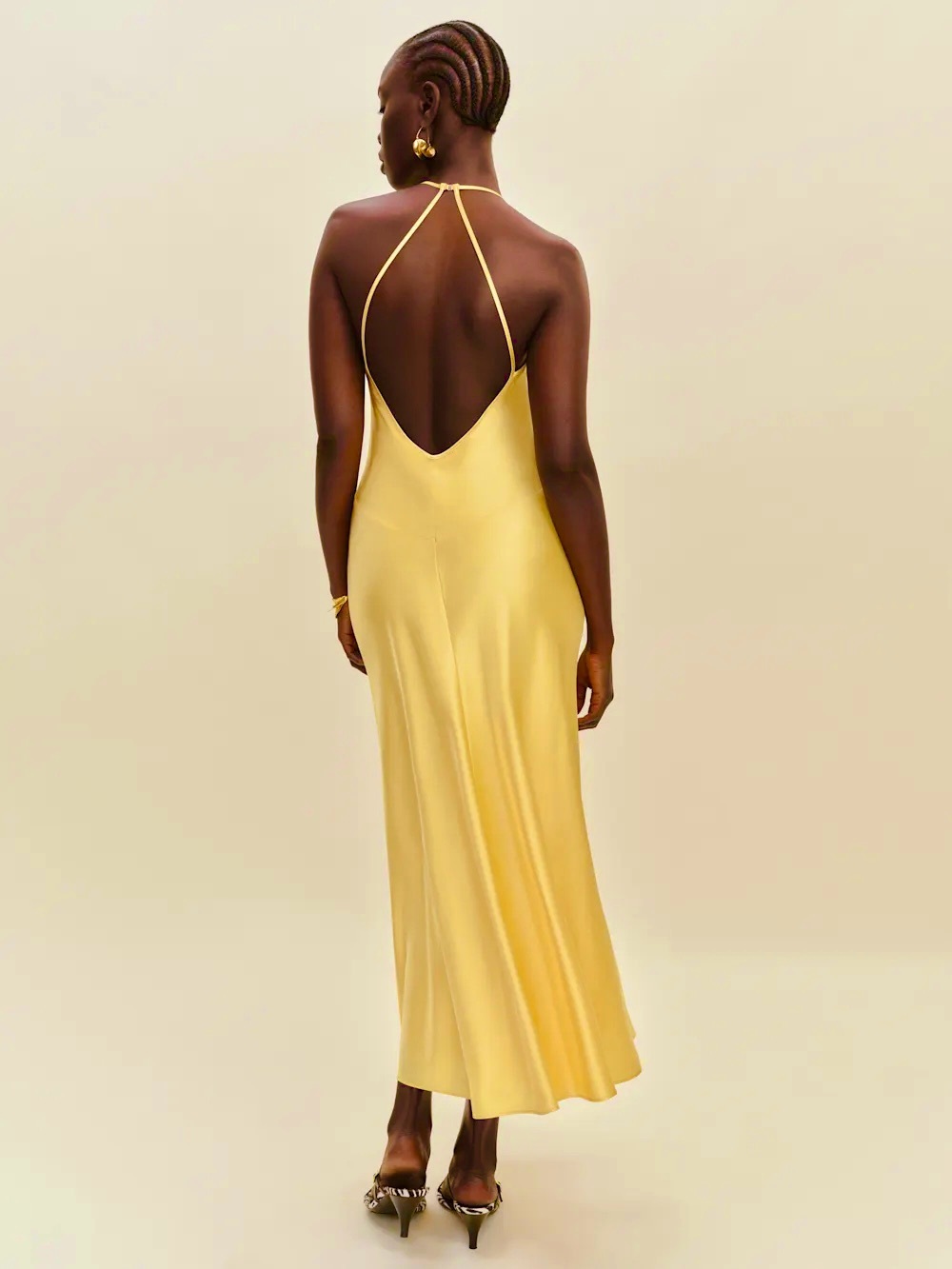 Reformation: 100% Silk Backless Halter Slip Dress In Yellow